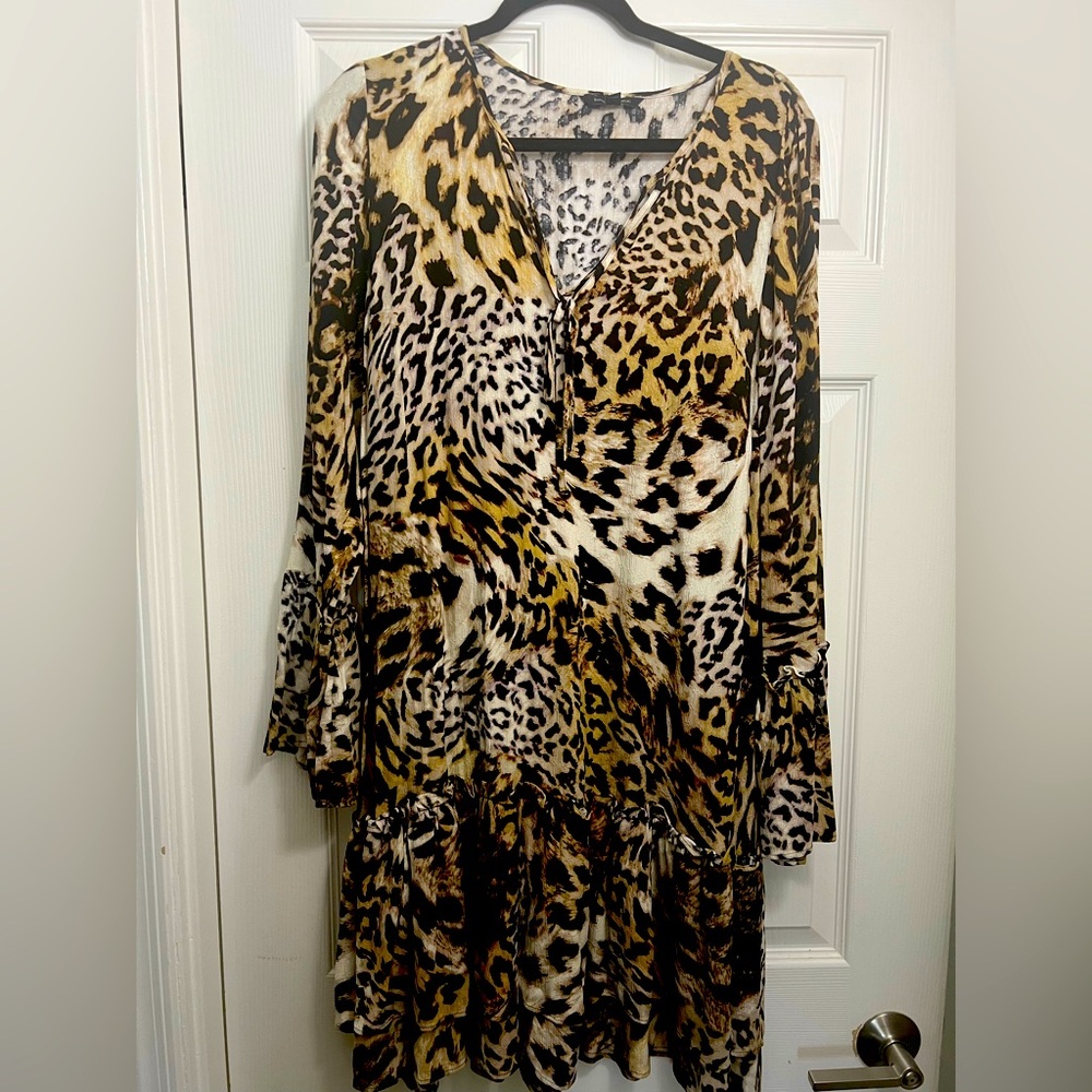 Preowned| Banana Republic Drop Waist Animal Print Long Sleeve Dress | SZ L